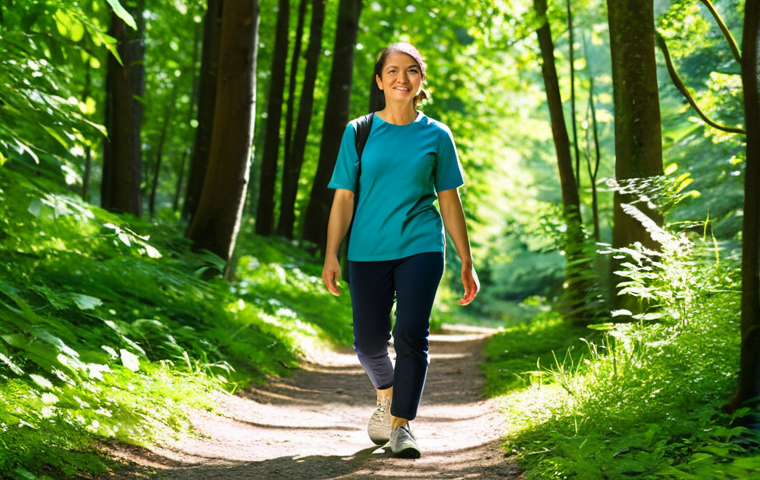 Tranquil Nature Walk**

"A woman in comfortable walking clothes, fully clothed, hiking on a sun-dappled forest trail, surrounded by lush green trees, dappled sunlight filtering through the leaves, perfect anatomy, correct proportions, natural pose, safe for work, appropriate content, family-friendly, professional photography, high quality, serene atmosphere, modest clothing."

**