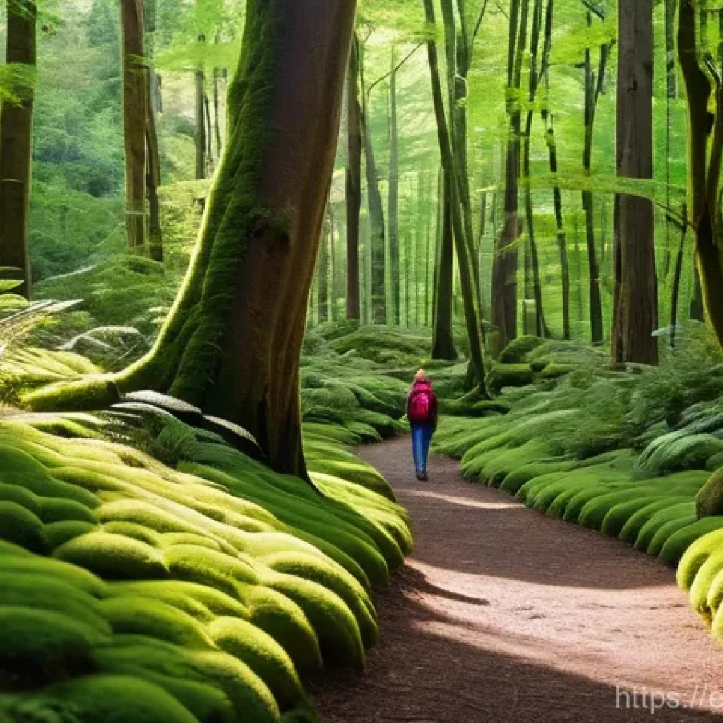 숲 테라피에 적합한 지역 추천 - **Prompt: Sensory Reconnection in a Temperate Forest**
    A serene, mid-shot image of a person mind...