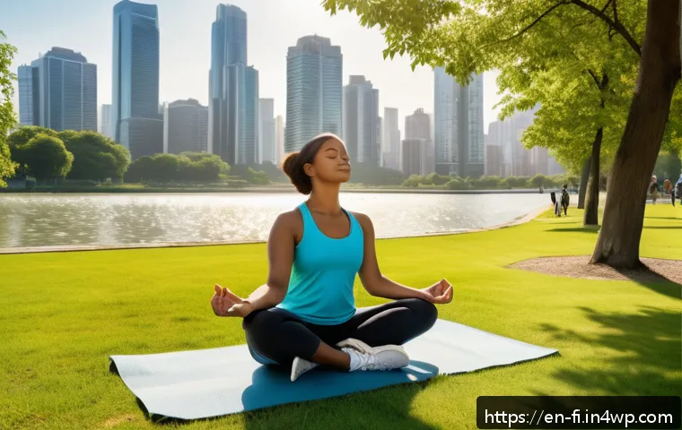 숲 테라피와 자연의 소리 경험하기 - A serene urban park scene during golden hour, featuring diverse people of various ages engaging in g...